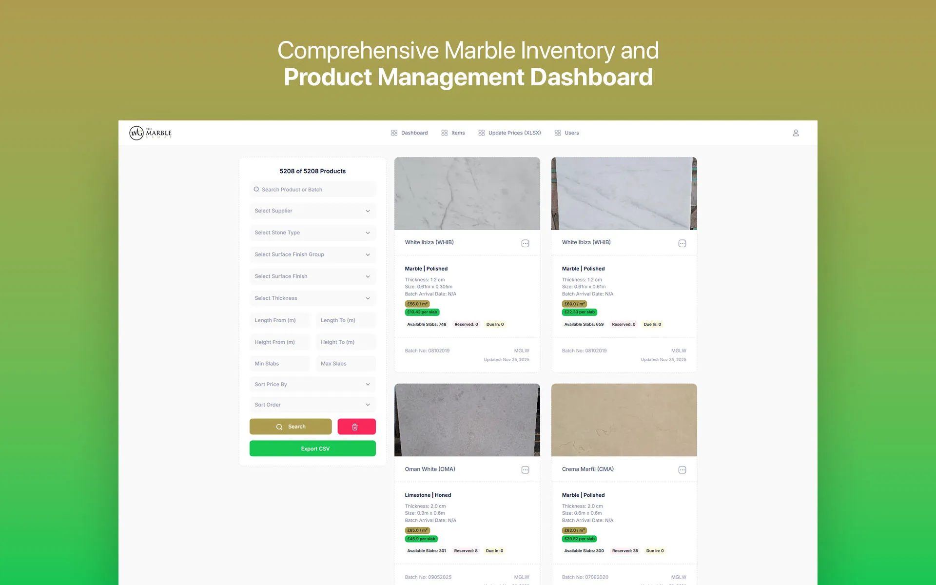 The Marble Group: Natural Stone Inventory Intelligence Platform for UK Stone Buyers